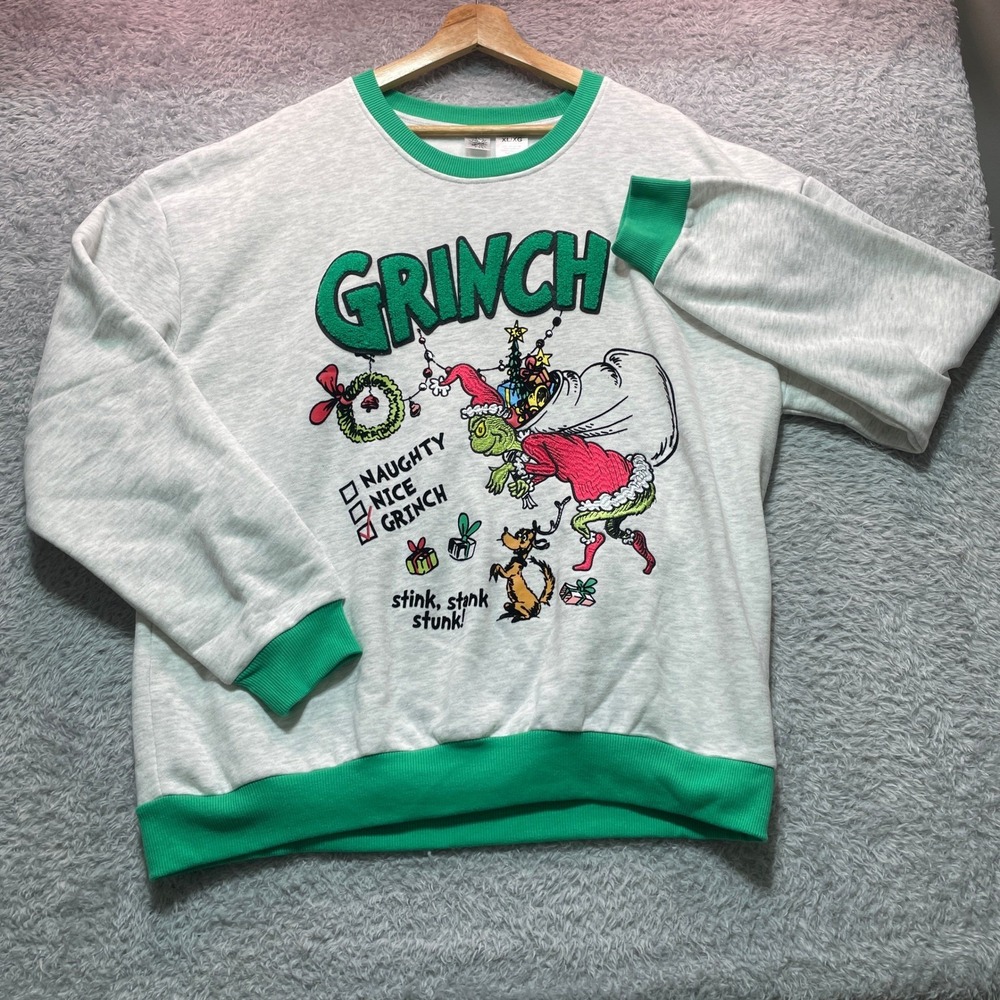 Dr Seuss The Grinch Christmas Sweatshirt Grey Green